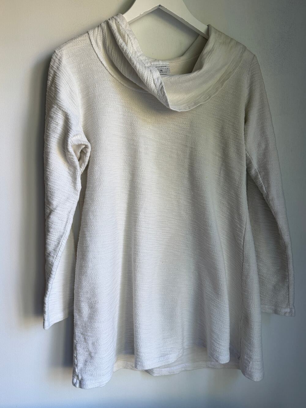 CMC Color Me By Cotton White Textured Cowl Neck Tunic Top Medium USA Made